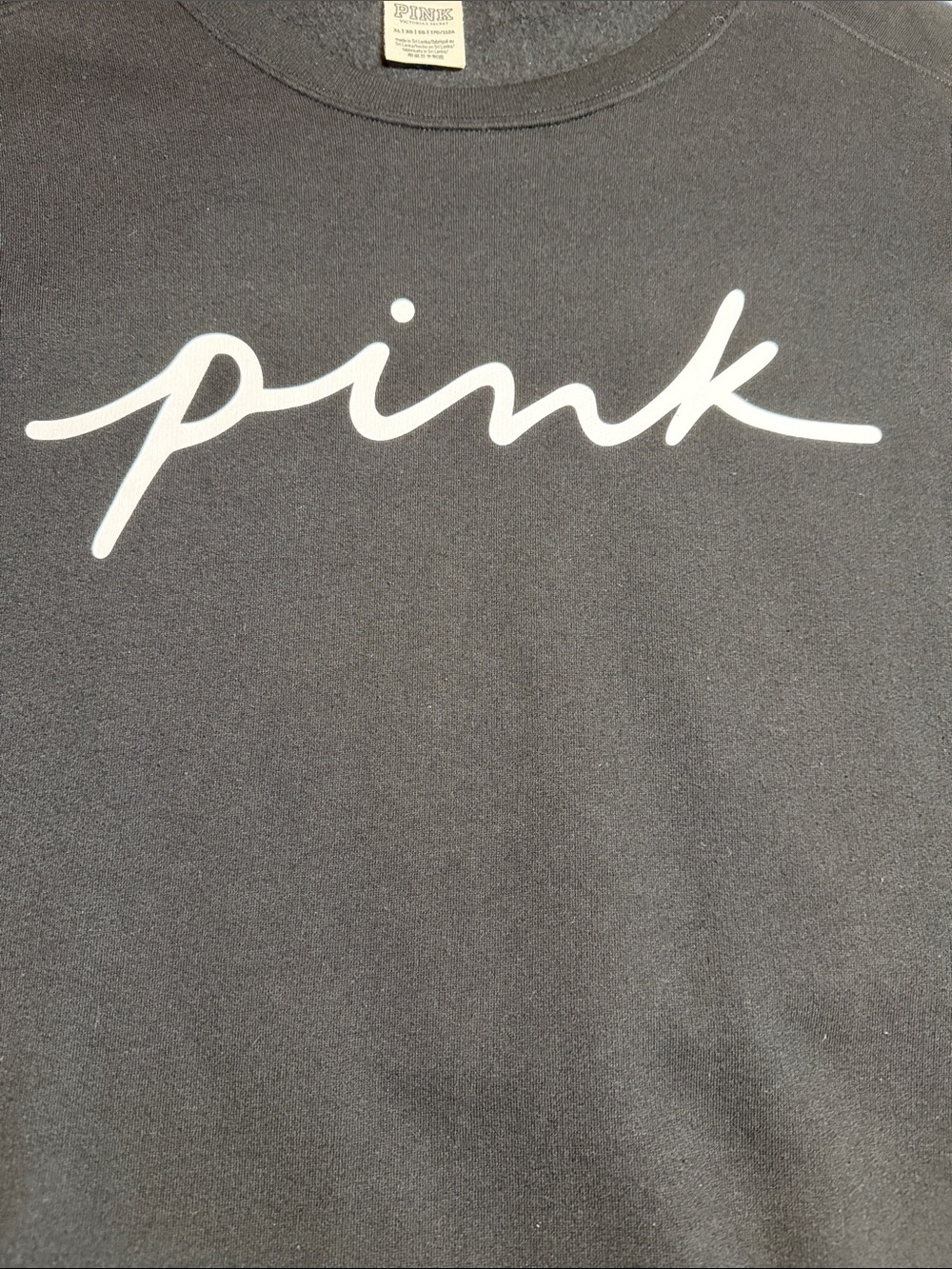 PINK Victoria's Secret Black Crewneck Sweatshirt with White Script - Picture 4 of 9